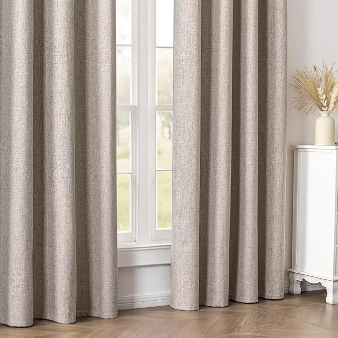 100% Blackout Curtains 90 Inch Length 2 Panels Set, Linen Curtains for Living Room, Black Out Thermal Insulated Grommet Drapes Bedroom Luxury Decor Privacy(52W × 90L inch, Linen)