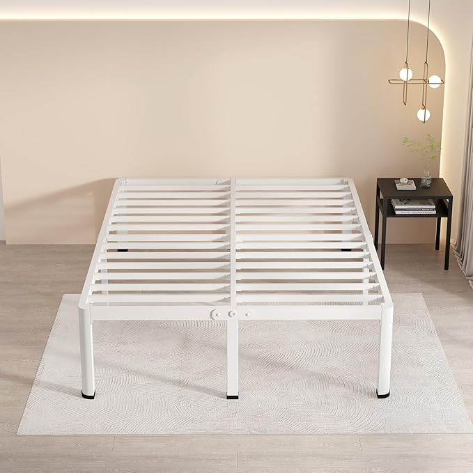 MAF 12 Inch King Metal Platform Bed Frame White with Round Corner Legs, Mattress Slide Stopper, 3000 LBS Heavy Duty Steel Slats Support, Noise Free, No Box Spring Needed, Easy Assembly