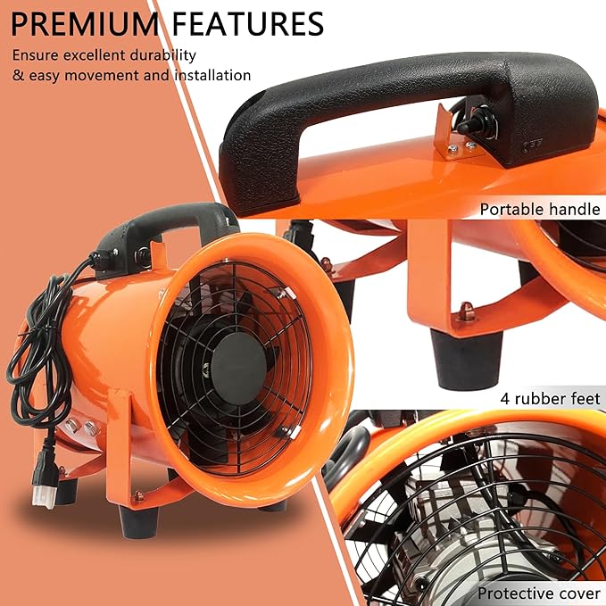 FICBXRA Utility Blower Fan 10 Inch Portable Axial Exhaust Fan 350W/2.6A 1600CFM High Velocity Ventilator with 32FT Duct Hose for Exhausting & Ventilating at Home and Job Site
