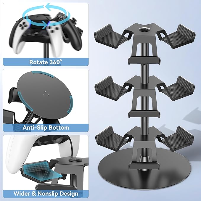 Kosker Headset Stand 3 Tiers for Desk, Rotatable Gaming Controller Stand for PS5/PS4/Xbox/Switch2/PS Portal/Phone, Universal PC Gamer Gift Accessory Controller/Headphone Holder for 9 Packs Controller