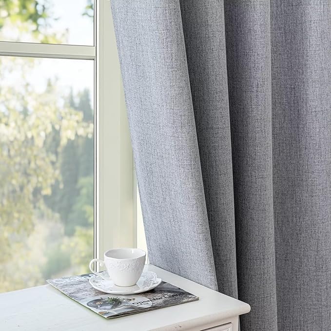 100% Blackout Curtains 84 Inch Length 2 Panels Set, Black Out Curtains for Living Room, Light Grey Thermal Insulated Grommet Drapes Bedroom Luxury Decor Privacy(70W × 84L inch, Light Grey)