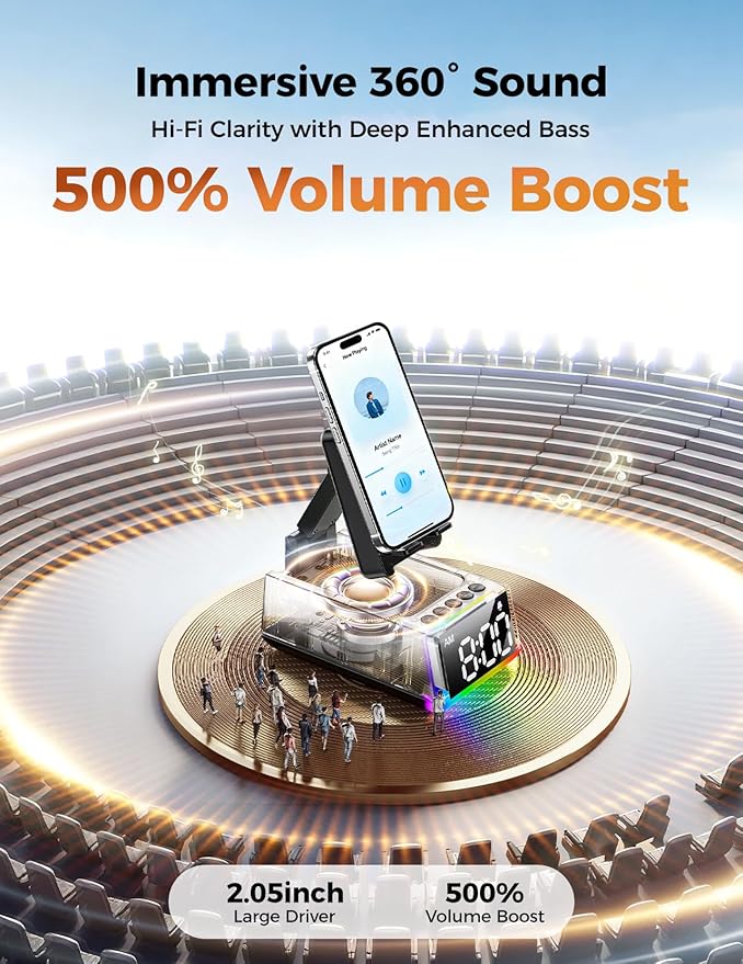 Bluetooth Speaker Birthday Gift for Men:Induction Cell Phone Stand HD Sound Valentines Gifts For Him Her Adult Teen,Anti-Slip Phone Holder Kitchen Gadget Women Mom Wife,Dad Husband Boyfriend(Black)