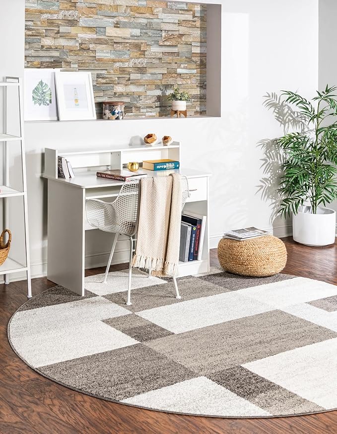 Unique Loom Autumn Collection Area Rug - Providence (7' 10" Round, Gray/ Ivory)