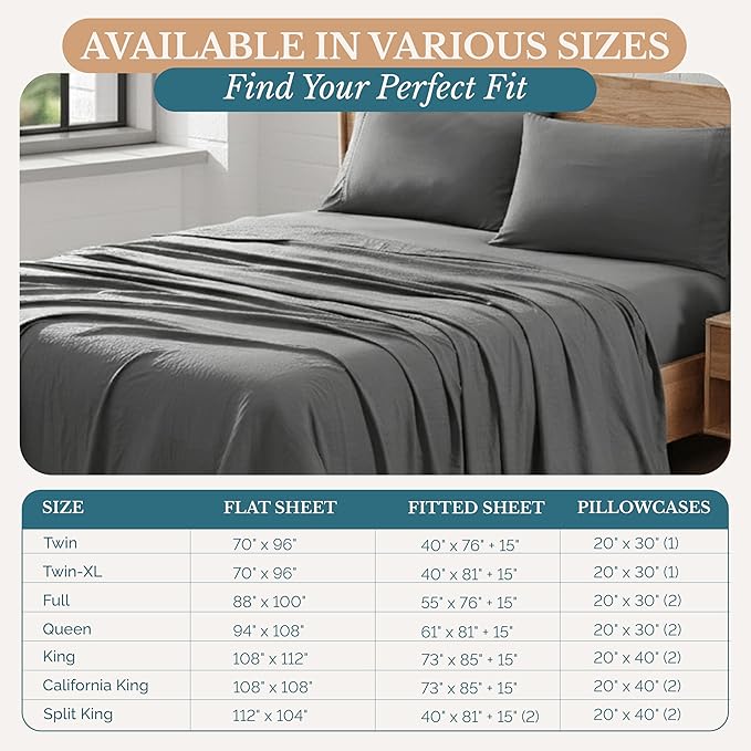 Casa Platino Charcoal 3Pc Brushed Microfiber Twin XL Bed Linen Set - Pre-Washed Ultra Soft, Breathable, Deep Pockets - Hypoallergenic