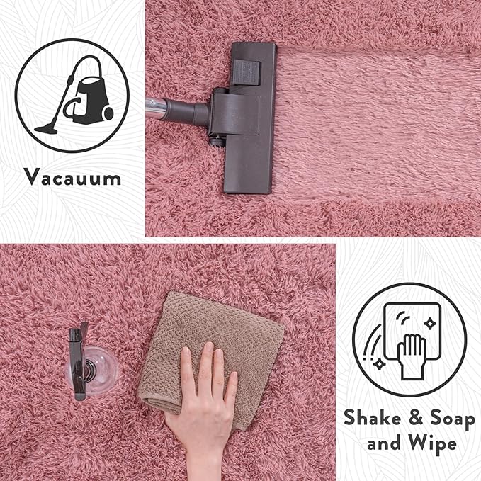 Fluffy Rugs for Living Room, 9x12 Feet Blush Shag Rug for Bedroom Girls Room, Soft Large Fuzzy Plush Carpet for Home Decor