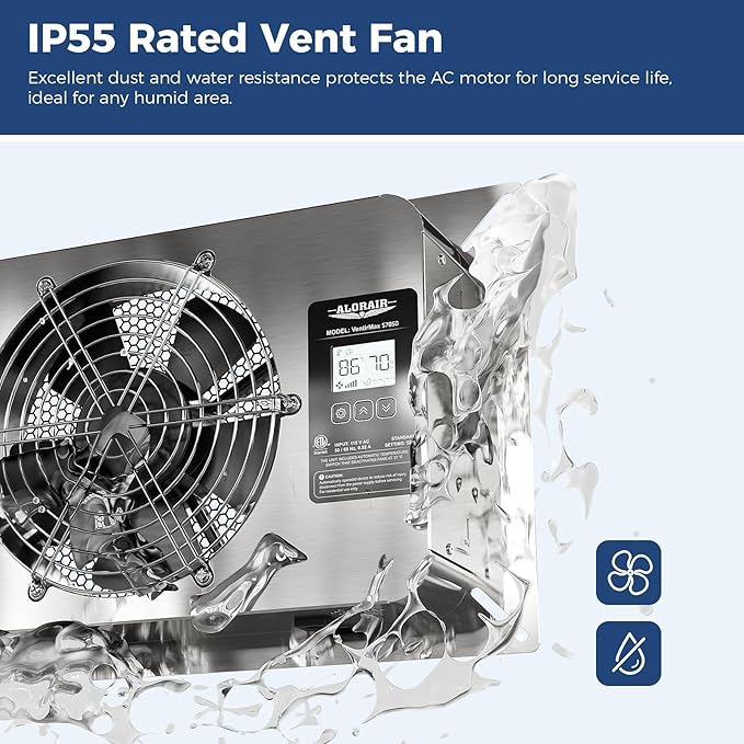 ALORAIR 570 CFM Crawl Space Ventilator Fan with Digital control, IP55 Rated Stainless Steel Exhaust Fan with Temperature Humidity Controller, Timing Cycle, Speed Control for Basement, Garage, Attic