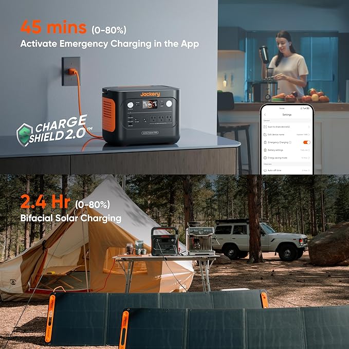 Jackery Solar Generator 1000 v2 with 2x100W Light Solar Panels,1070Wh Portable Power Station,LiFePO4 Battery, 1500W AC Output, Flexible&Lightweight Solar Kit for RV,Balcony,Camping, Emergency Backup