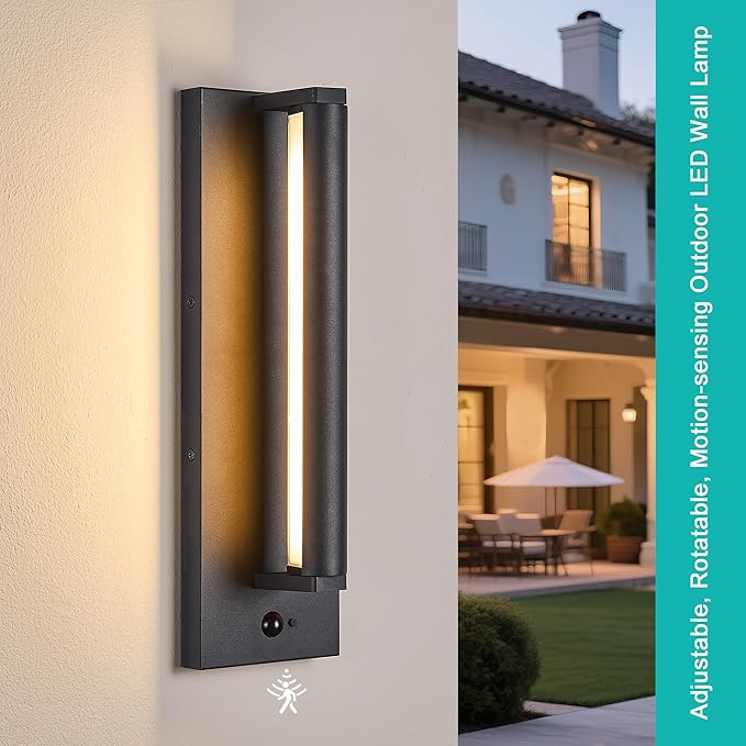 Tarentlight Modern PIR Motion Sensor Outdoor LED Wall Light, with a Rotatable Beam and 245° Adjustment, 3 Lighting Sensor Modes, IP65 Waterproof, Suitable for Porches, Balconies, Gardens, Garages.