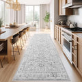 jinchan Lima Hallway Runner Rug 3x10 Washable - Vintage Floral Non Slip Low-Pile Soft Ultra-Thin Faux Wool Kitchen Rug Distressed Carpet Runner for Farmhouse Bedroom Laundry (3x10ft, Grey)
