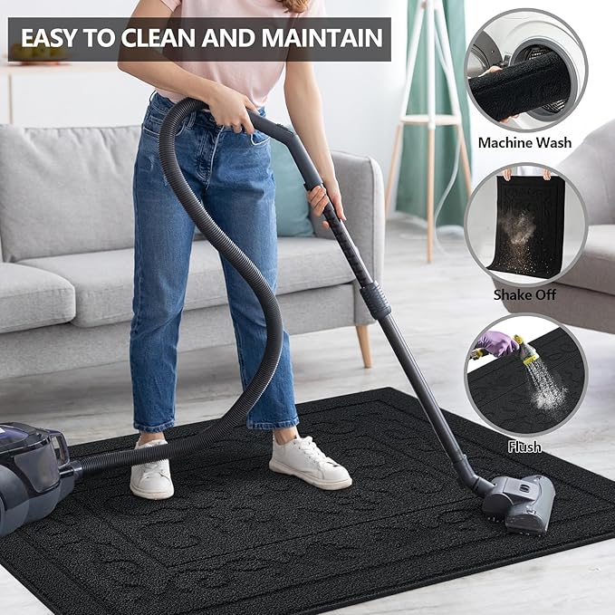FONEYI Indoor Door Mat, Front Back Door Mat 24" x 36" Non-Slip Rubber Backing Door Rug, Machine Washable Entry Rug, Low Profile Absorbent Dirt Trapper Doormat Inside Floor Mats for Entryway, Black