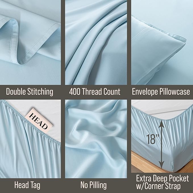 Bella Coterie Luxury Bamboo Viscose 34” Split Top King Size Sheet Set | 1 Fitted Sheet for Sleep Number & Adjustable Beds | 100% Organically Grown | Cooling & Soft | 18” Deep Pocket [Coastal Blue]