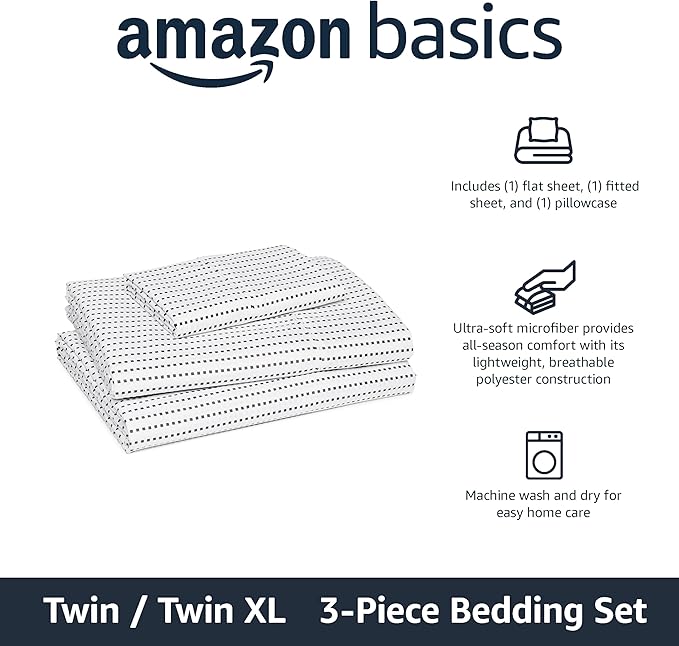 Amazon Basics Lightweight Microfiber 3-Piece Bed Sheet Set, Plum, Printed, Twin XL