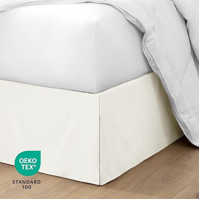 Bare Home California King Bed Skirt - 15-Inch Tailored Drop Easy Fit - Bed Skirt for Cal King Beds - Center & Corner Pleats (Cal King, Cream)