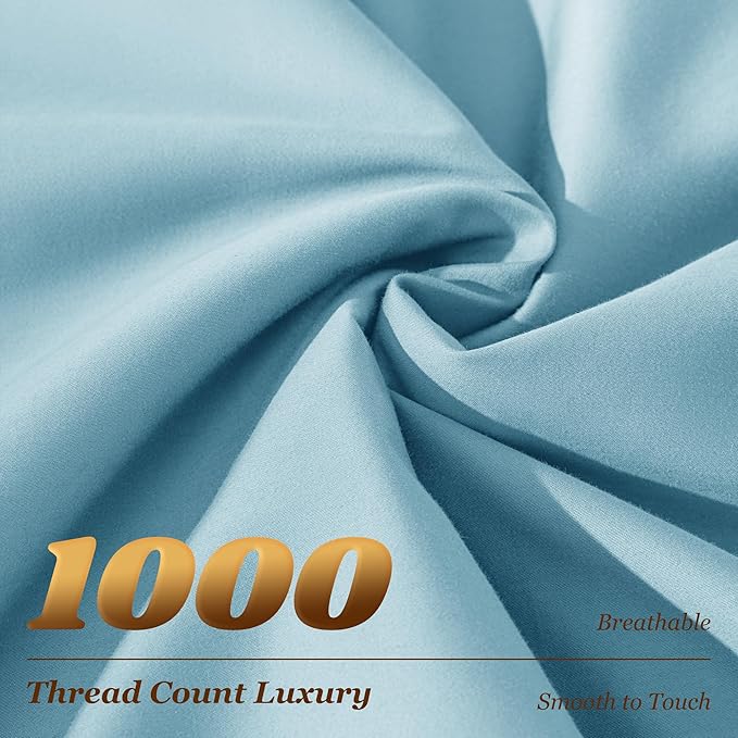 LBRO2M 1000 Thread Count 100% Egyptian Cotton Sheets Set King Size, 4 Piece Sets Bed Sheet Deep Pocket Sheet Set 16" Soft Comfortable All Season (King, Light Blue)