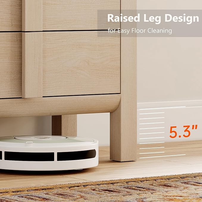 WAMPAT 23.7" Tall Modern Nightstands Set of 2, Wood Nightstand with Charging Station, Bedside Table w/2 Storage Drawers, Curved Profile Design, Sofa Side Table Accent Table for Bedroom, Beige