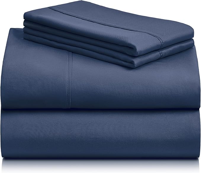 LuxClub 4 PC California King Sheet Set, Deep Pockets Wrinkle Free Cooling Bed Sheets Hotel Bedding for Women, Men, Includes 1 Fitted Sheet, 1 Flat Sheet and 2 Pillowcases-Navy