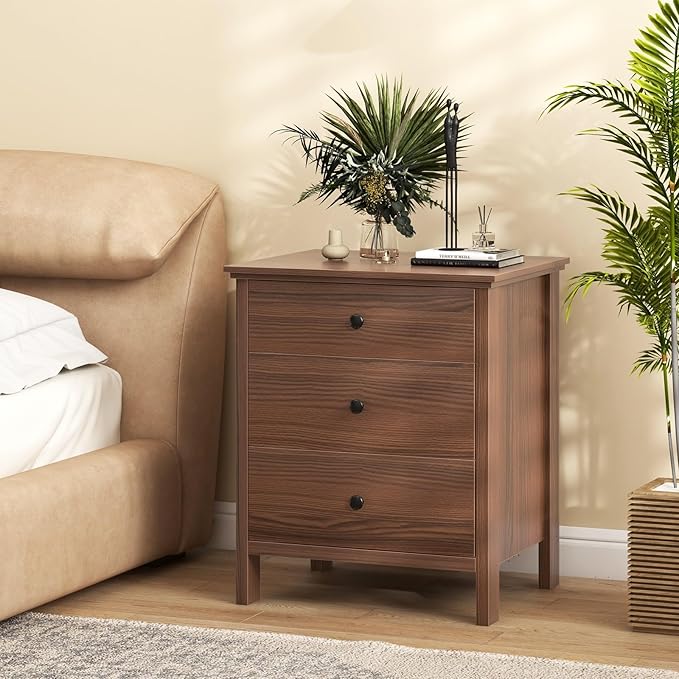 Giantex Set of 2 Nightstand with Drawers Solid Structure Side Table for Storage Bedroom, Living Room Accent Furniture Small Spaces Side End Table, (Brown, 24 in x 18 in x 26 in)
