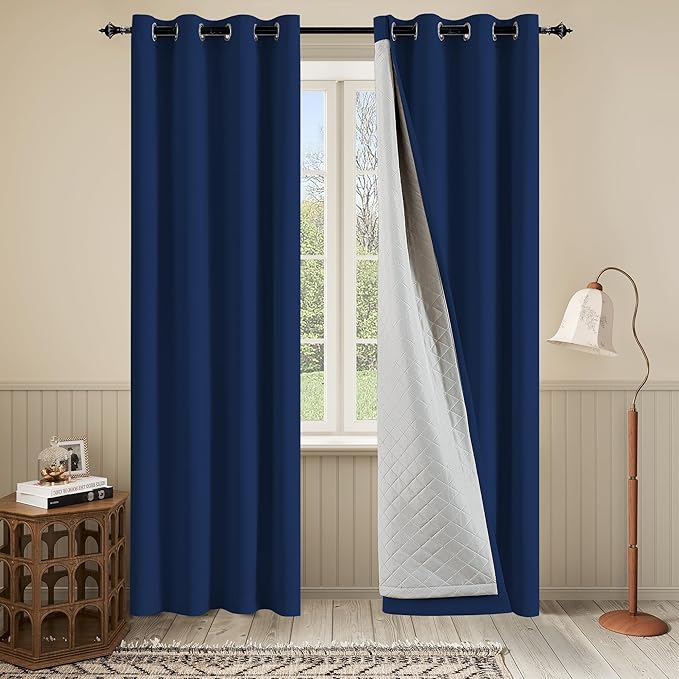 Soundproof 3 Layers Curtains Thermal Insulated Heavy Curtains 96 Inch Length 100% Blackout Grommet Soundproof Curtains for a Cozy and Quiet Bedroom Navy Blue 1 Panel 50x96 Inch