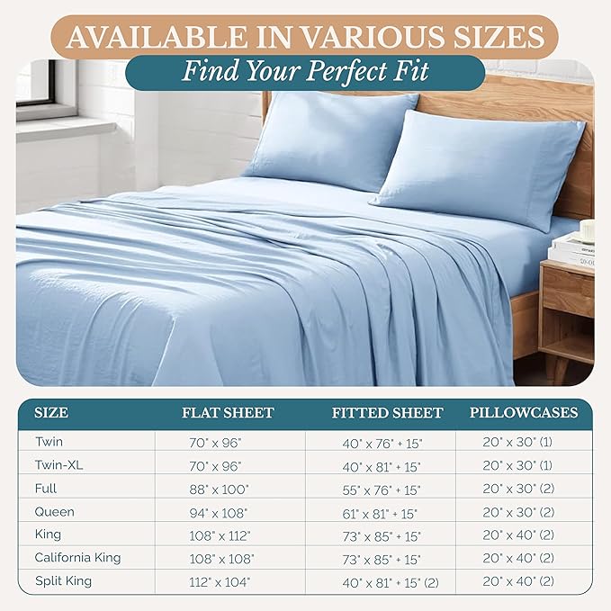 Casa Platino 3 Piece Set Includes Twin Flat Sheet, Fitted Sheet and 1 Pillowcase, Ultra Soft Hydro-Brushed Microfiber, Twin Size Sheets Set with Deep Pockets - French Blue