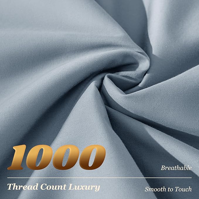 LBRO2M 1000 Thread Count 100% Egyptian Cotton Sheets Set King, 4 Piece Sets Bed Sheet Deep Pocket Sheet Set 16" Soft Comfortable All Season (King, French Blue)