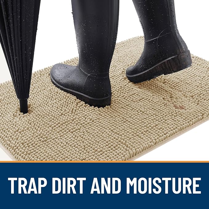 OLANLY Dog Door Mat for Muddy Paws 70x24, Absorbs Moisture and Dirt, Absorbent Non-Slip Washable Doormat, Quick Dry Chenille Mud Mat for Dogs, Entry Indoor Entryway Carpet for Inside Floor, Beige