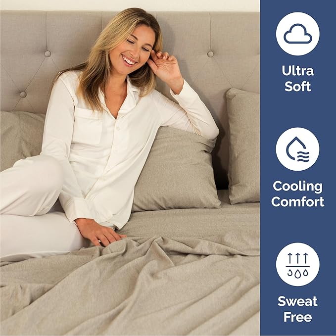 Cal King 6 Piece Sheet Set - Cooling & Breathable - Hotel Luxury Bedding, Includes Fitted Sheet for Women, Men, Kids & Teens - 1 Flat, 1 Fitted Sheet, 4 Pillowcases w/Deep Pockets - Heathered Beige
