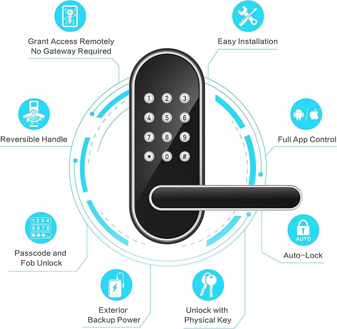 Keyless Entry Keypad Smart Door Lock with Handle & Knob – Digital Deadbolt for Front, Bedroom, Office & Interior Doors, App Control for Airbnb, Guests & Kids, Easy DIY Install (No Fingerprint)