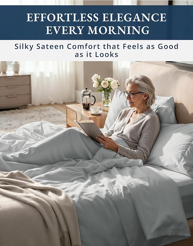 LANE LINEN 100% Egyptian Cotton Bed Sheets Twin XL - 1000 Thread Count, Soft & Comfy Luxury Hotel Thick Bedding Sheets & Pillowcase Set, Machine Wash Cooling 15'' Twin XL Deep Pocket Sheet Set-Silver