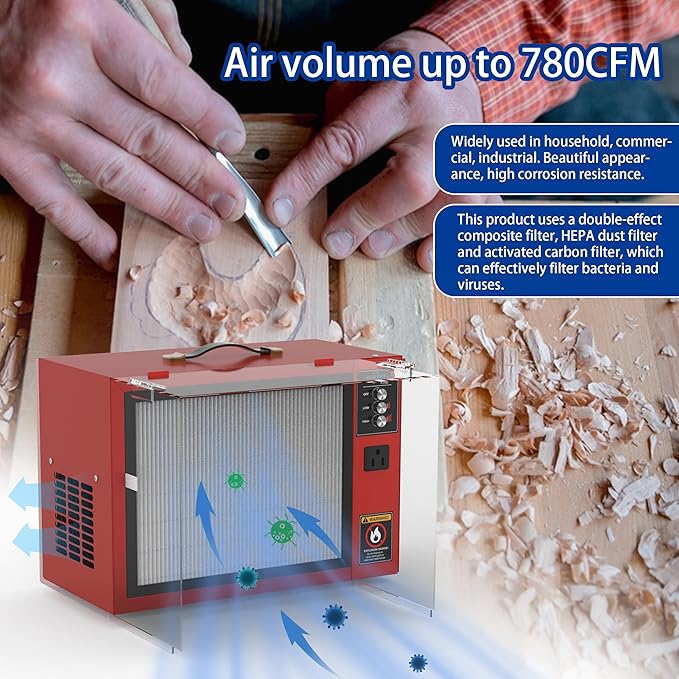 OUKEETO Portable Air Filtration System - Tabletop Dust Collectors (580-780CFM) for Woodworking, Movable Air Filter with Strong Vortex Fan, Benchtop Dust Collection Systems for Garage Works Shop