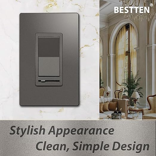 BESTTEN 5 Pack Matte Brown Dimmer Light Switch, Single Pole or 3-Way, Compatible with Dimmable LED, CFL, Incandescent and Halogen Bulb, 120VAC, UL Listed