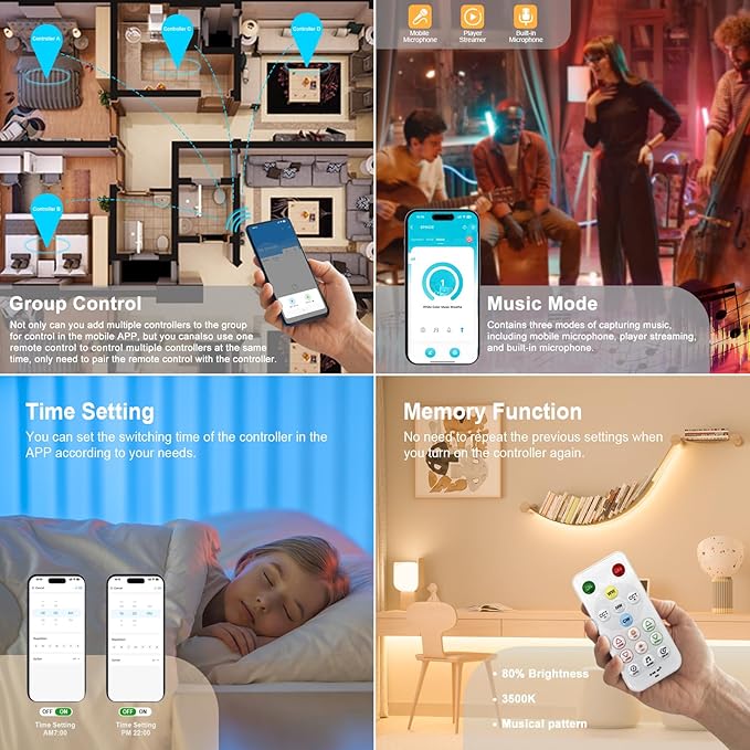 PAUTIX CCT LED Controller Kit SP642E,iOS/Andriod App Control 2.4G RF Wireless Remote Control,CCT LED Controller/Dimmer,for CCT LED Strip Light,with Timing Function,Music Mode,Group Control