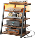 Armocity 5-Tier AV Media Stand with Power Strips, Media Console with LED Lights, Audio Tower Rack with Adjustable Shelves, Stereo Stands and Racks, 40.8'', Rustic Brown