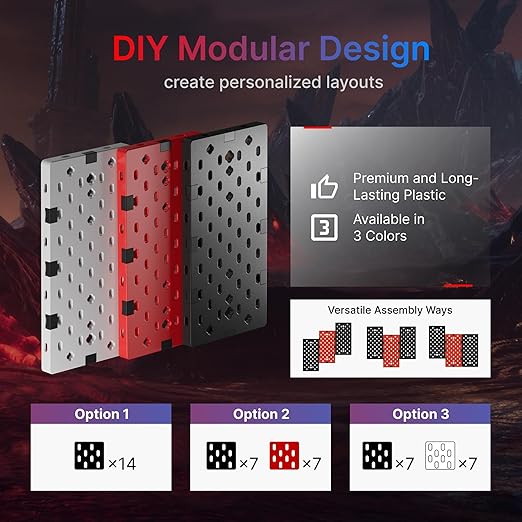 PEGZONE Controller and Headphone Holder Wall Mount, Modular Gaming Pegboard with Accessories, Controller Stand for Xbox PS5 PS4 Switch, Video Game Storage, Disc Shelf, 14pcs Pegboard, Black & Red