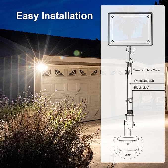 TREEWELL 2 Pack 240-Degree Replacement Motion Sensor, Adjustable LUX(5-300) & Time & Detection Sensitivity Up to 60 Feet Range, 3 Working Modes Outdoor Motion Detector for Security Floodlight, Black