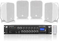 Sound Town Commercial Restaurant Bluetooth Amplifier + Surface-Mount Speaker Set, with One 6-Zone 70V/100V Amplifier with Bluetooth, 4 x 6.5-Inch Surface-Mount Speakers, White (STCA180X4MS6W)