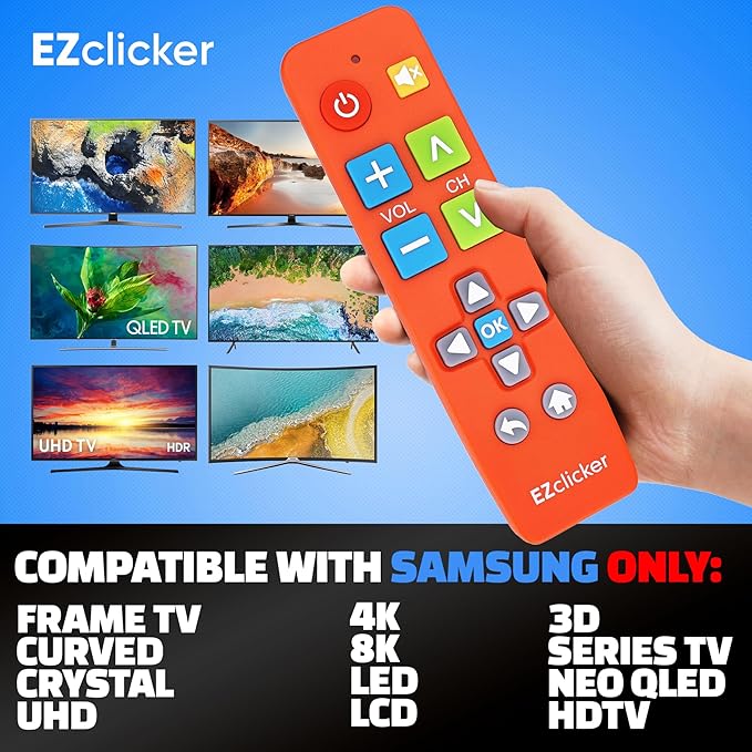 Samsung Replacement TV Remote Compatible with Samsung TV's ONLY (Orange) Big Button TV Remote Control, Simplified and Easy to Use (2xAAA Batteries not Included)