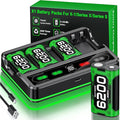 Upgraded Fast Charging Rechargeable Battery Pack for Xbox -4x6200mWh Batteries with Light Control &Charger Dock -Compatible with Xbox Series X|S,One S/X,Elite Controllers, Cases and Storage Sets,Black