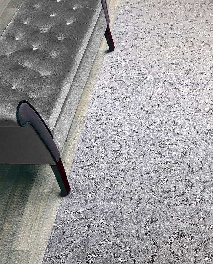 Custom Length Hallway Runner Rug,Slip Resistant,Floral Grey, 26 Inch X 23 feet, Sold and Priced Per Foot