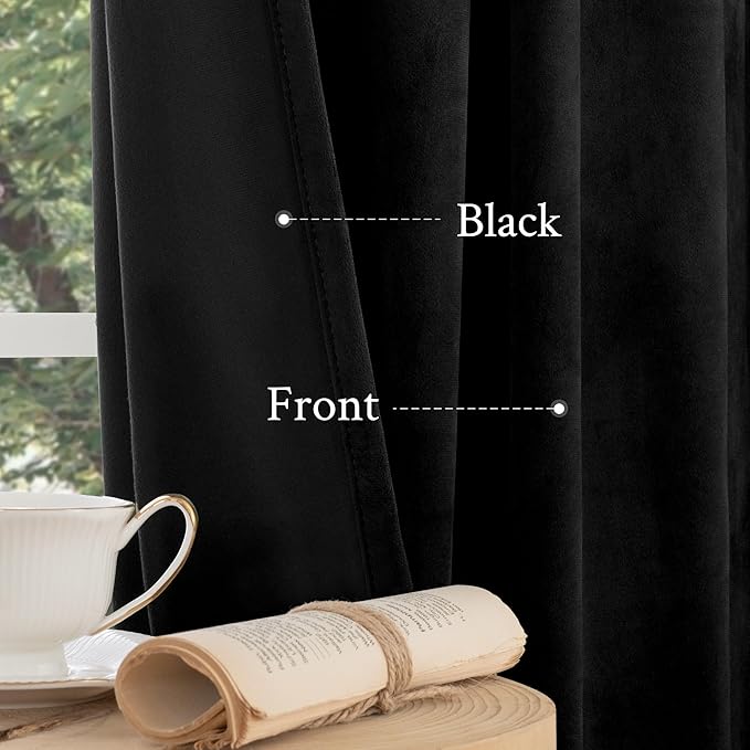 LAMIT Velvet Blackout Curtains 108 Inch for Bedroom, Black Thermal Room Darkening Panels for Movie Theater Living Room Back Tab and Rod Pocket Privacy Protected Drapes, 2 Panels, 52 x 108 Inch