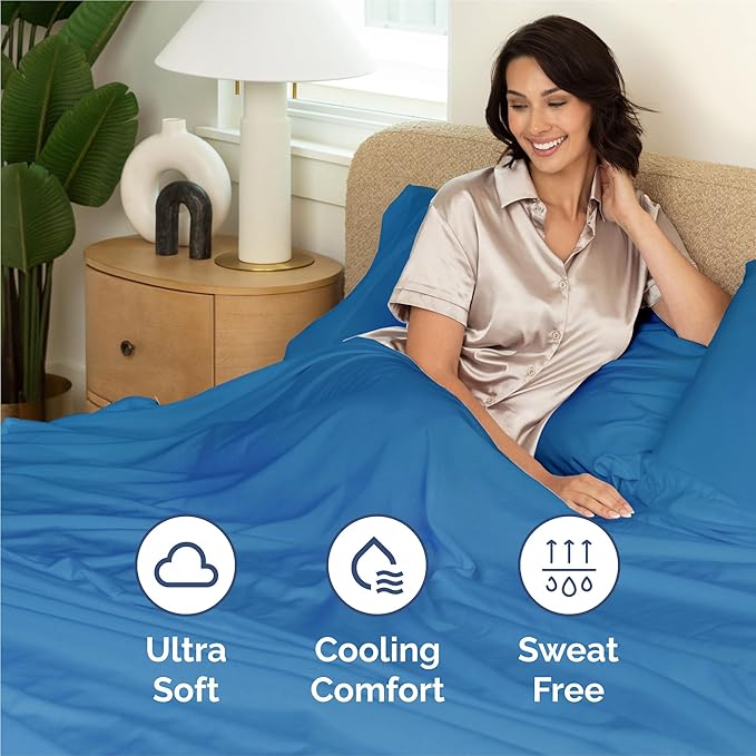Split King 7 Piece Sheet Set - Cooling & Breathable - Hotel Luxury Bedding, Includes Fitted Sheets for Women, Men, Kids & Teens - 1 Flat, 2 Fitted Sheets, 4 Pillowcases w/Deep Pockets - Royal Blue