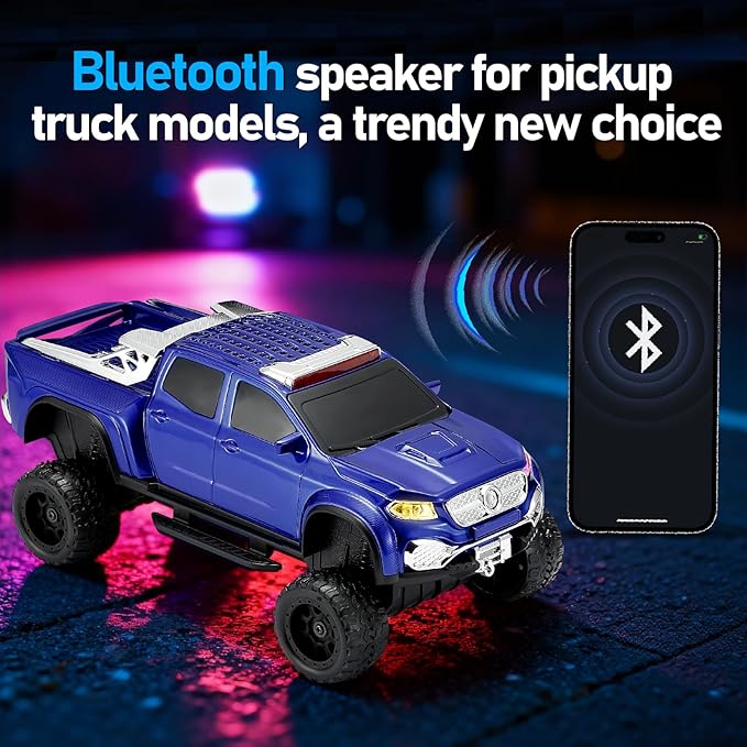 WSTER WS-X65 Pickup Truck Replica Bluetooth Speaker – HD Sound, FM Radio, TWS Stereo, LED Party Lights, USB/TF Playback, Built-in Mic – Cool Portable Car Design Speaker for Outdoors & Home (Blue)