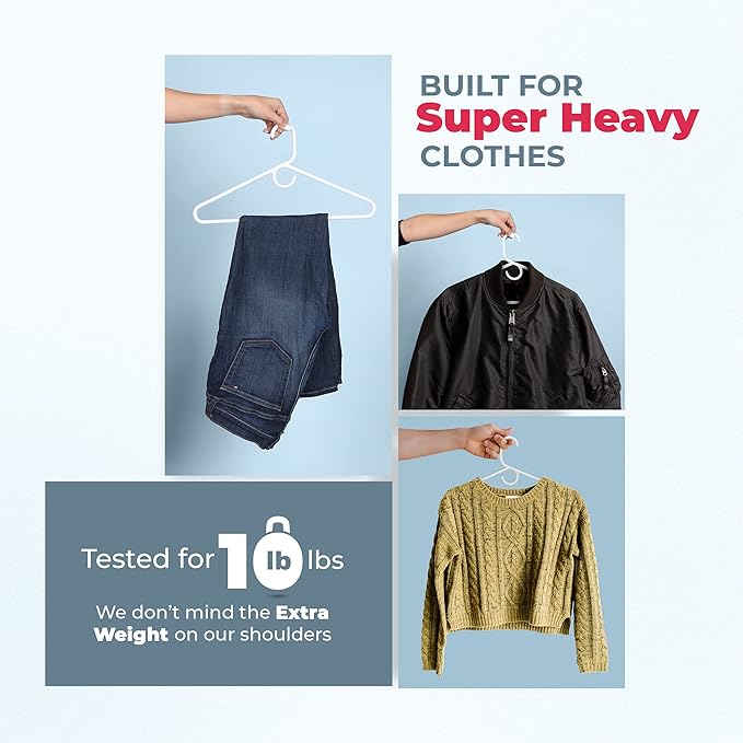 Neaties Heavy Duty Clothes Hangers 100+ Pack (324 Count) – Made in The USA – 8lb Capacity Plastic Hangers for Adult Clothing – Durable for Pants, Coats, Jackets, or Jeans – White & Black