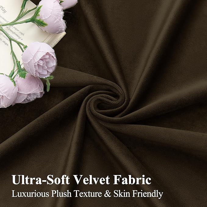 Brown Velvet Curtains Extra Long Room Darkening Drapes Super Soft Elegant Thermal Insulated Soundproof Privacy Window Curtains for Bedroom Living Room, Back Tab Rod Pocket, W52 x L108, 2 Panels