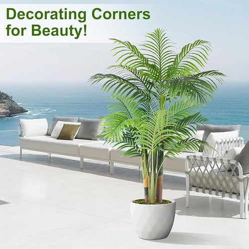 5ft Tall Triple Golden Cane Palm Artificial Tree Large Tropical Palm Tree UV Resistant Fake Plant in Pot for Indoor Outdoor Big House Living Room Outside Patio Office Home Decor 1Pack