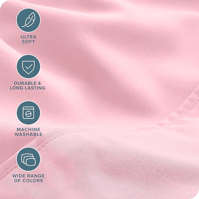 Bare Home Hotel Luxury Queen Sheet Set, Extra Soft - 6 Piece Set - Deep Pockets - Easy Fit - Cooling & Breathable - Wrinkle, Fade, Stain Resistant - Includes 4 Pillowcases (Queen, Light Pink)