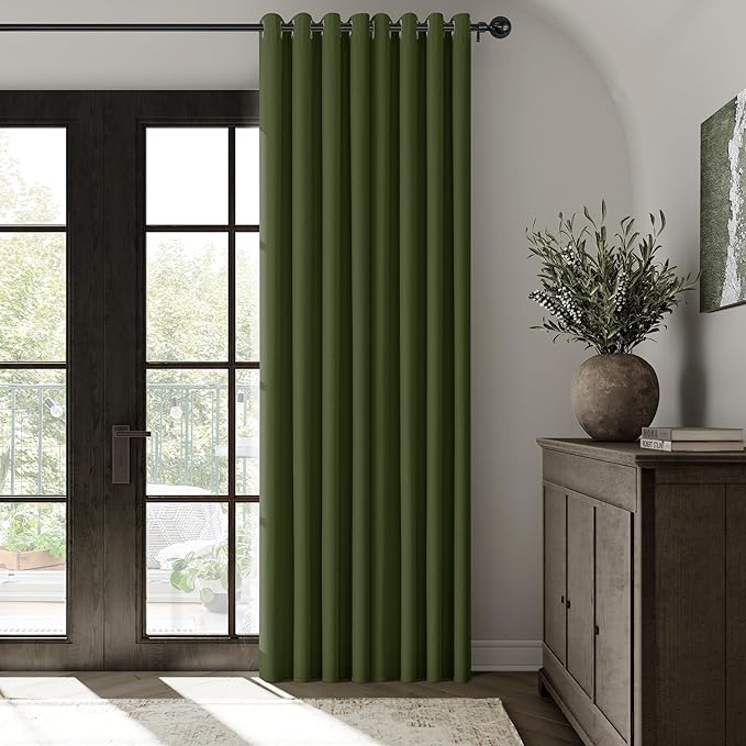ChrisDowa 100% Blackout Olive Green Solid Curtains 102 Inches Long 2 Panels for Bedroom Living Room,Farmhouse Room Darkening Thermal Insulated Soundproof Grommet Top Window Treatment Drapes,52x102