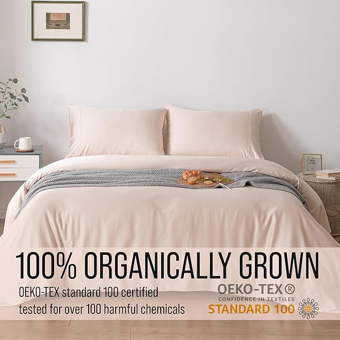 Bella Coterie Luxury Bamboo Viscose 34” Split Top King Size Sheet Set | 1 Fitted Sheet for Sleep Number & Adjustable Beds | 100% Organically Grown | Cooling & Soft | 18” Deep Pocket [Champagne]