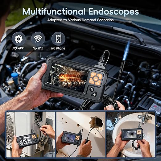 SKYBASIC Industrial Endoscope Borescope Camera with Light, 4.3'' HD Digital Handheld Waterproof Sewer Tools Snake Inspection Camera with 8 LED Lights 32.8FT Semi-Rigid Cable, Cool Gift Gadgets for Men