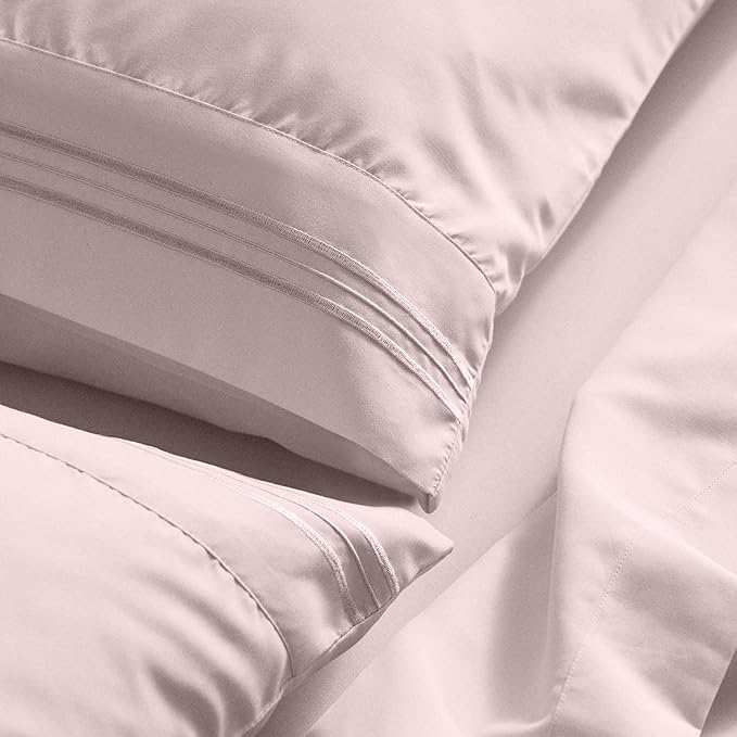 Mellanni Queen Sheet Set - 6-Piece Iconic Collection Bedding, (Including 4 Pillowcases), 21-Inch Extra Deep Pocket, Easy Care, Ultra Soft, Cooling Sheets, Brushed Microfiber - Blush Pink