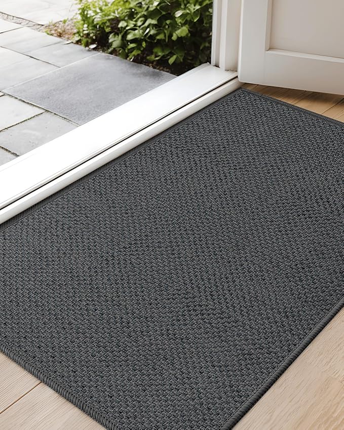 Color&Geometry Ultra-Thin Indoor Door Mat, 17"x30" Low-Profile Non-Slip Entryway Rug with Modern Geometric Texture, Washable Doormat for Entrance, Front Doors, Grey (Rolled-up NO Creases)